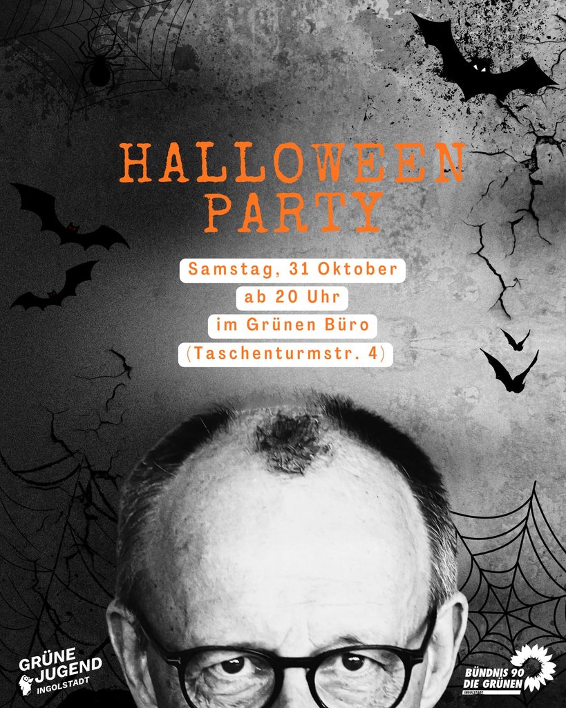 Ankündigung einer Halloweenparty am 31.10. ab 20 Uhr im Grünen Büro